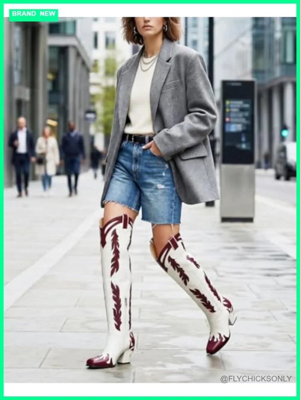 Faux Leather Over-the-Knee Cowboy Boots Pointed Toe Chunky Heel Pull-On